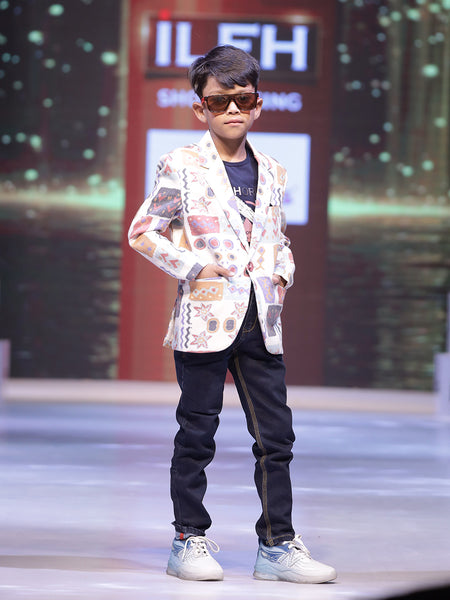 casual wear printed blazer set for boys 