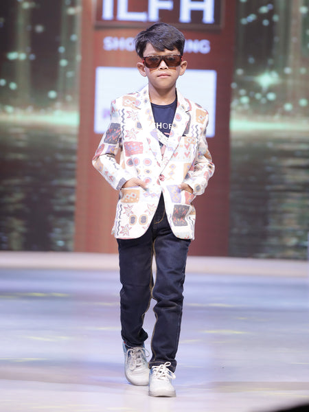 cool printed blazer set for boys 