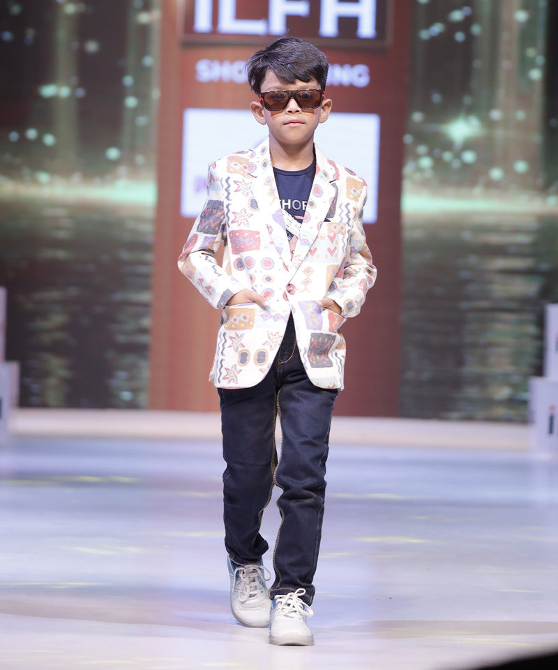 cool printed blazer set for boys 
