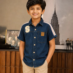 Boys Dark Blue Birthday Denim Shirt