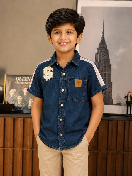 Boys Dark Blue Birthday Denim Shirt