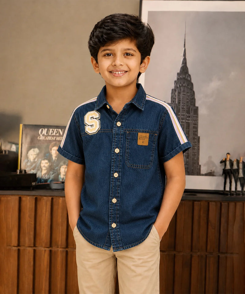 Boys Dark Blue Birthday Denim Shirt