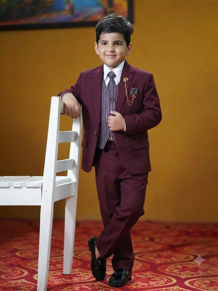 Designer Maroon Boys Tuxedo – Kids Formal Suit Set for Events | Jaipur