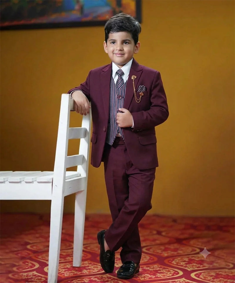 Designer Maroon Boys Tuxedo – Kids Formal Suit Set for Events | Jaipur