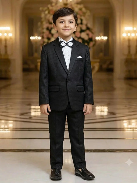 Charcoal Black Boys Partywear Tuxedo Suit Set | Jaipur