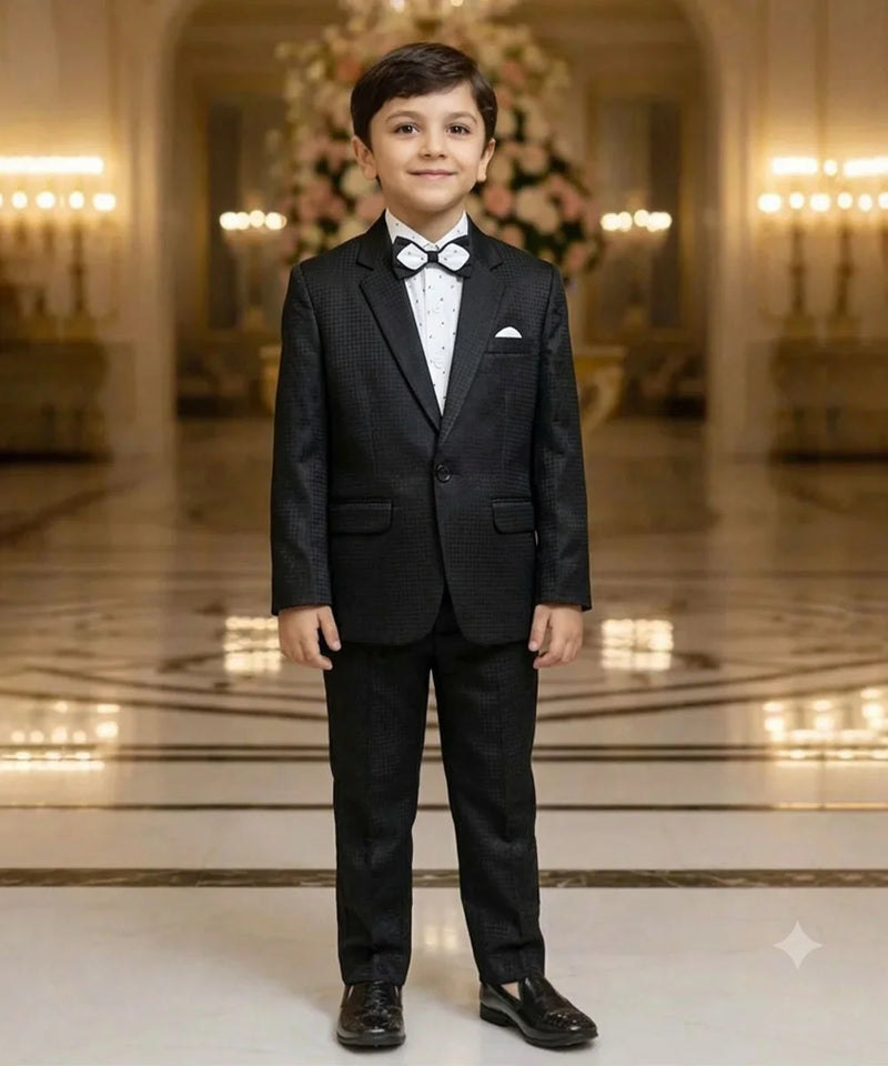 Charcoal Black Boys Partywear Tuxedo Suit Set | Jaipur