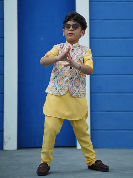 Classic cotton blend boys kurta pyjama with jacket, 9–12 months Jaipur party