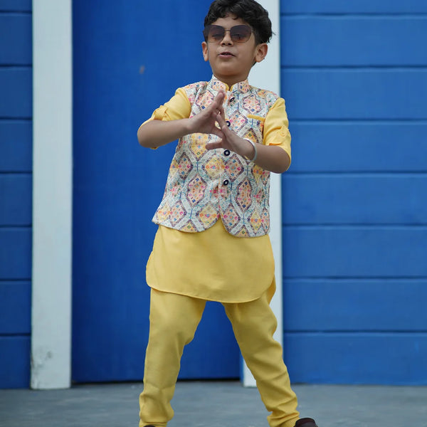 Classic cotton blend boys kurta pyjama with jacket, 9–12 months Jaipur party