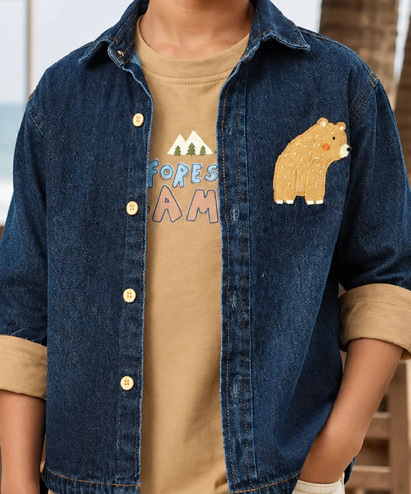 Boys Blue Denim Shirt For Party