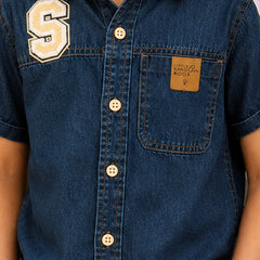 Boys Dark Blue Birthday Denim Shirt