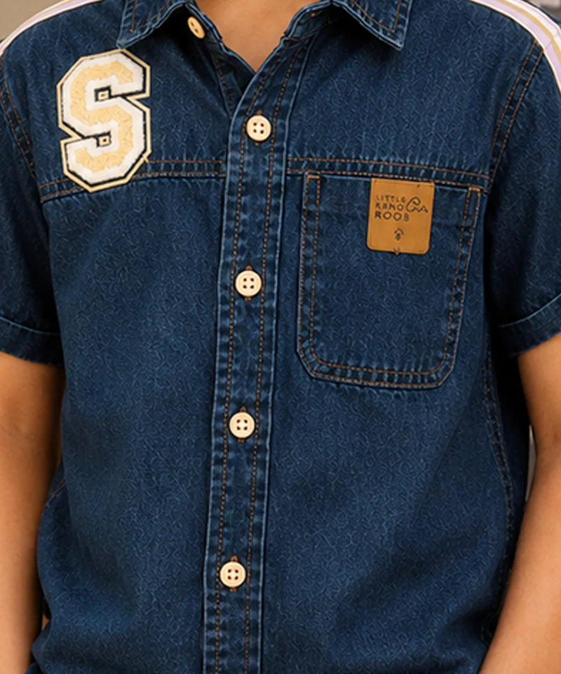 Boys Dark Blue Birthday Denim Shirt