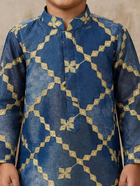 Devils N Angels Boys Blue Embroidered Kurta Pyjama Set Festive Wear 1–11 Years | Jaipur