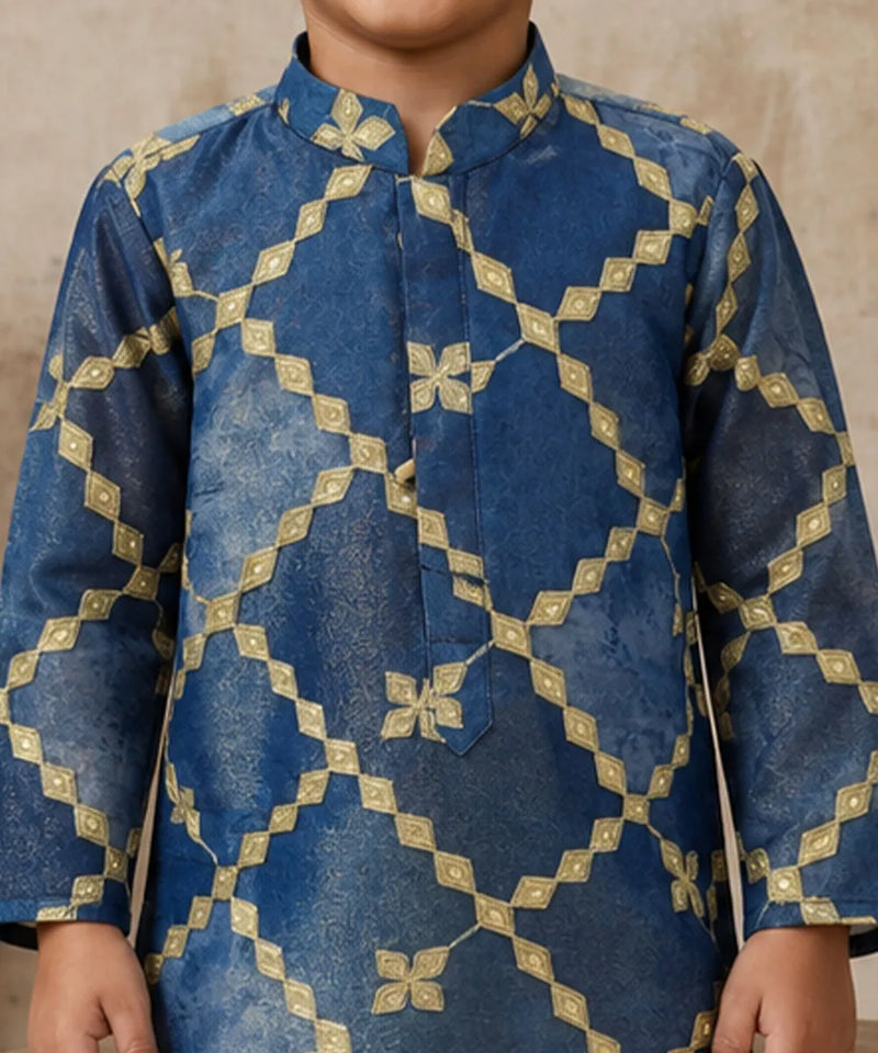 Devils N Angels Boys Blue Embroidered Kurta Pyjama Set Festive Wear 1–11 Years | Jaipur