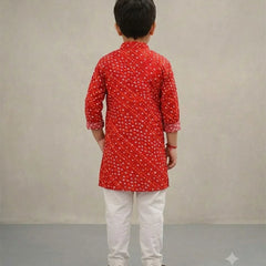 Devils N Angels Boys Red & White Bandhej Kurta Pyjama 12–13 Years | Jaipur