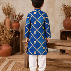 Boys' blue embroidered kurta pyjama for Diwali, Devils N Angels Jaipur, view 3