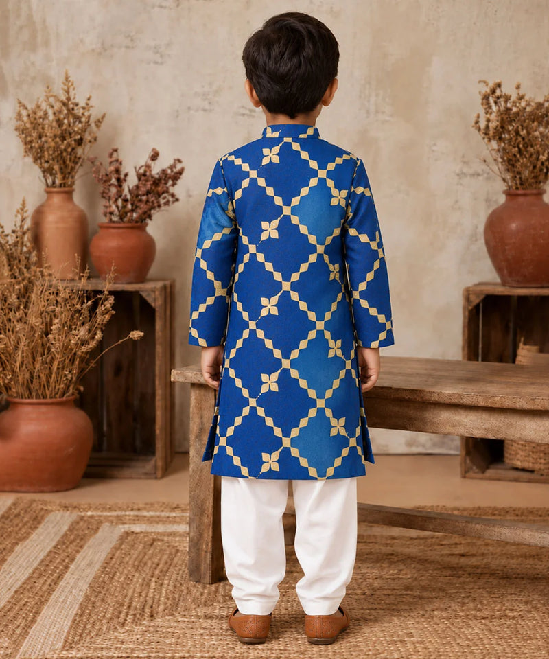 Boys' blue embroidered kurta pyjama for Diwali, Devils N Angels Jaipur, view 3