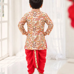 Boys' multicolour paisley kurta with red dhoti for Diwali, Devils N Angels Jaipur, view 3