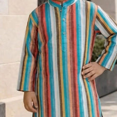 Multi-color Striped Kurta with Cream Pyjama for Haldi / Mehndi | Jaipur