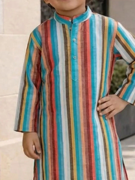 Multi-color Striped Kurta with Cream Pyjama for Haldi / Mehndi | Jaipur