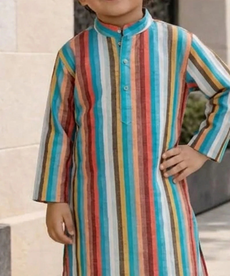 Multi-color Striped Kurta with Cream Pyjama for Haldi / Mehndi | Jaipur