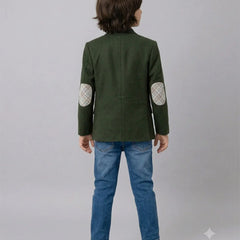 Bottle Green Party Wear Blazer with White Round Neck T-Shirt | Jaipur