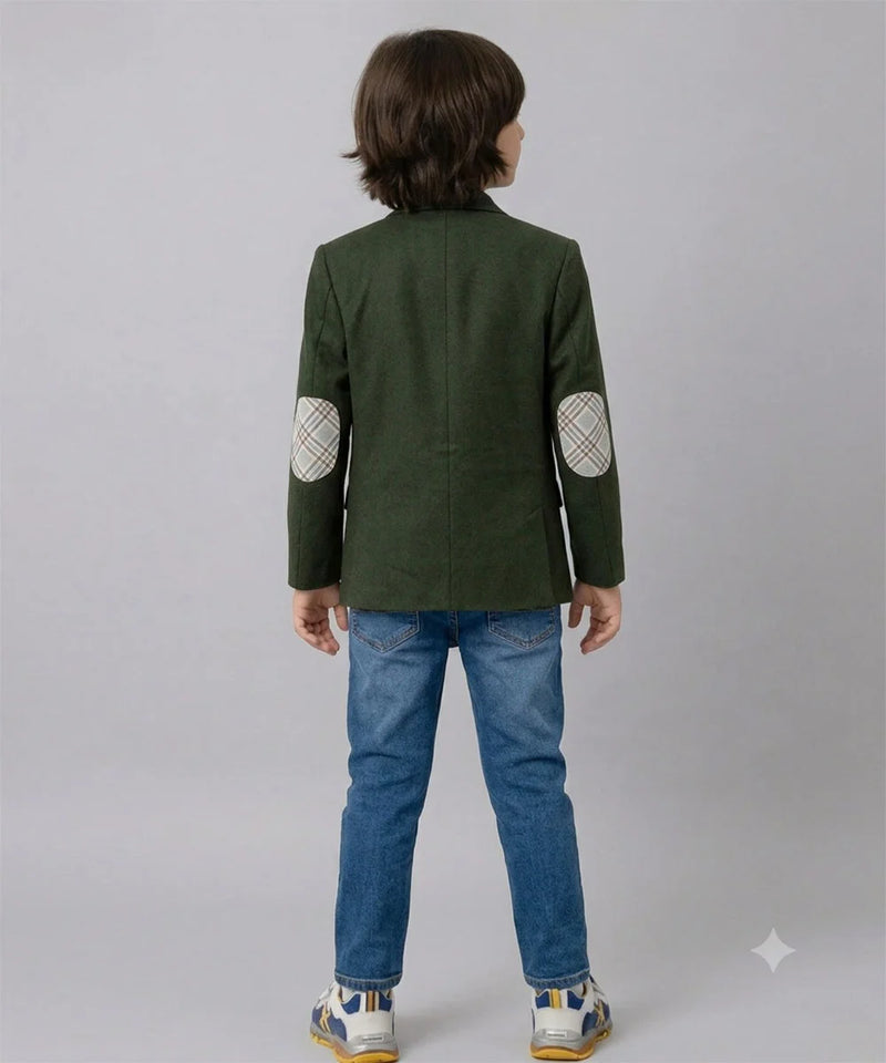 Bottle Green Party Wear Blazer with White Round Neck T-Shirt | Jaipur