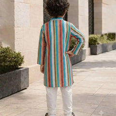 Multi-color Striped Kurta with Cream Pyjama for Haldi / Mehndi | Jaipur