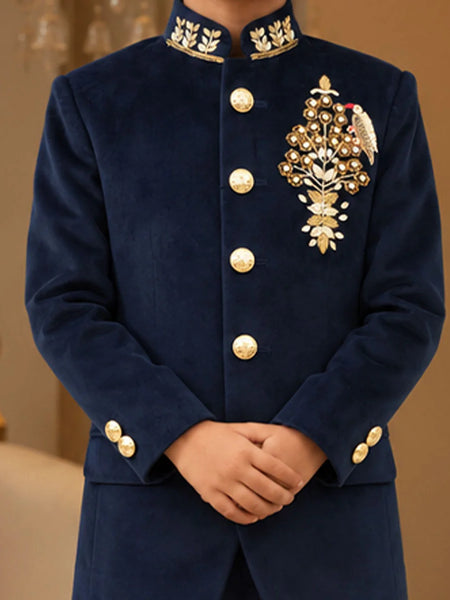 Boys' navy embroidered Jodhpuri suit for festivals and functions, Devils N Angels Jaipur, view 2