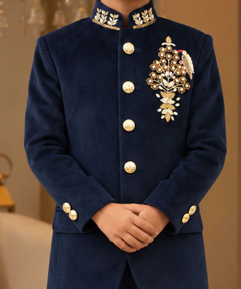 Boys' navy embroidered Jodhpuri suit for festivals and functions, Devils N Angels Jaipur, view 2