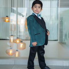 Boys designer green velvet jacket with black pants for weddings Jaipur