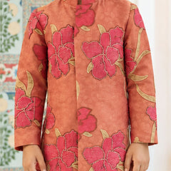 Boys' peach printed kurta pyjama, Indian festive wear, Devils N Angels Jaipur, view 2