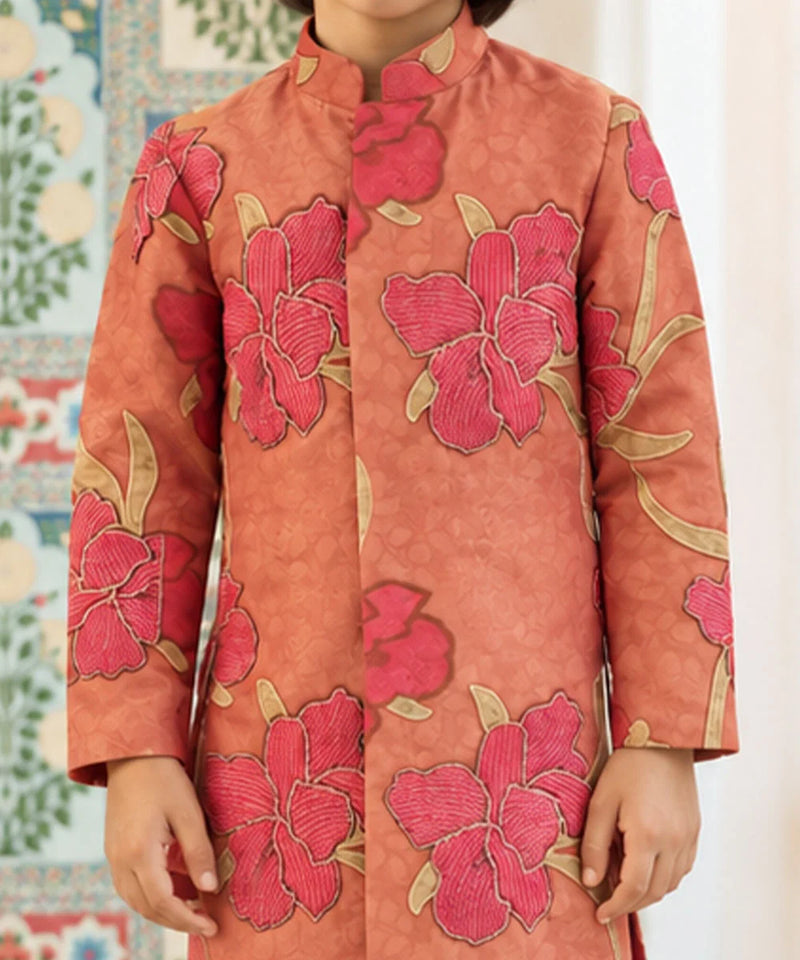Boys' peach printed kurta pyjama, Indian festive wear, Devils N Angels Jaipur, view 2