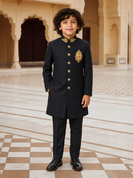 Black Indo Western Boys Sherwani Jaipur