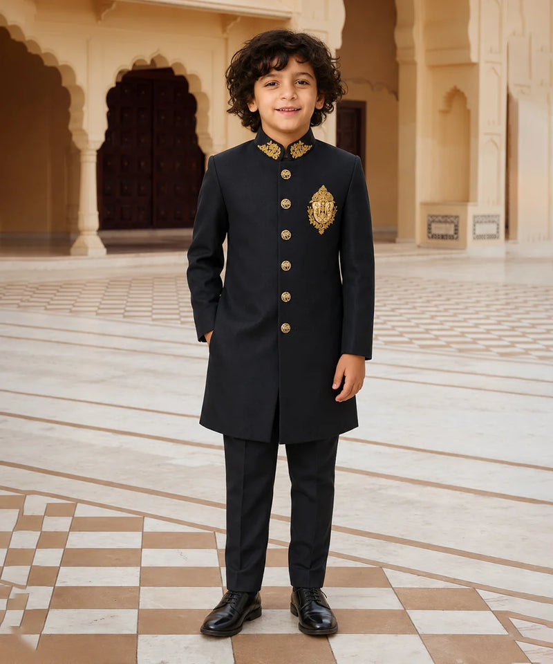 Black Indo Western Boys Sherwani Jaipur
