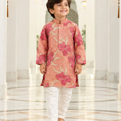Devils N Angels Boys Peach Printed Kurta Pyjama Set Festive Wear 1–11 Years | Jaipur