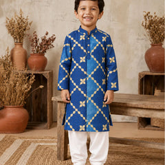 Boys' blue embroidered kurta pyjama set for festivals by Devils N Angels Jaipur