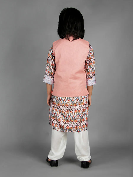 Designer boys kurta pyjama with pocket square jacket, cotton blend Jaipur