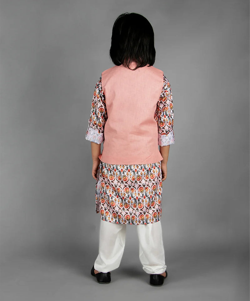Designer boys kurta pyjama with pocket square jacket, cotton blend Jaipur
