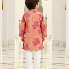 Devils N Angels Boys Peach Printed Kurta Pyjama Set Festive Wear 1–11 Years | Jaipur