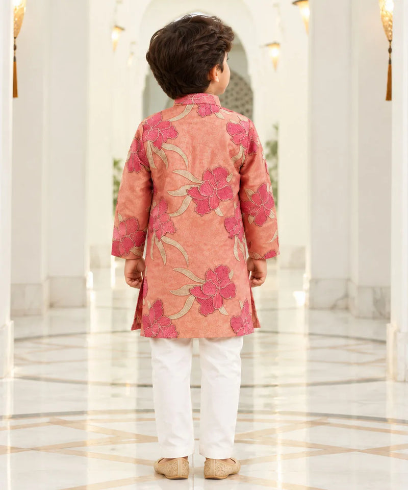 Devils N Angels Boys Peach Printed Kurta Pyjama Set Festive Wear 1–11 Years | Jaipur