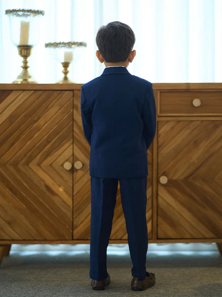 Navy pin-tucks shirt boys suit with red pocket square Jaipur