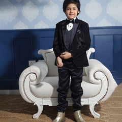 Velvet boys coat suit navy blue kids wedding outfit Jaipur boutique