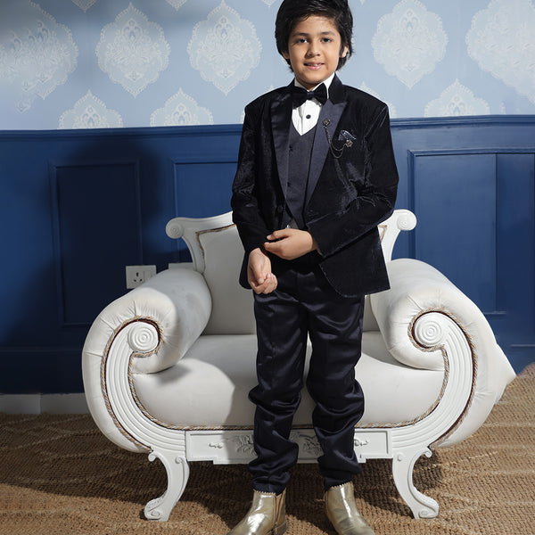 Velvet boys coat suit navy blue kids wedding outfit Jaipur boutique