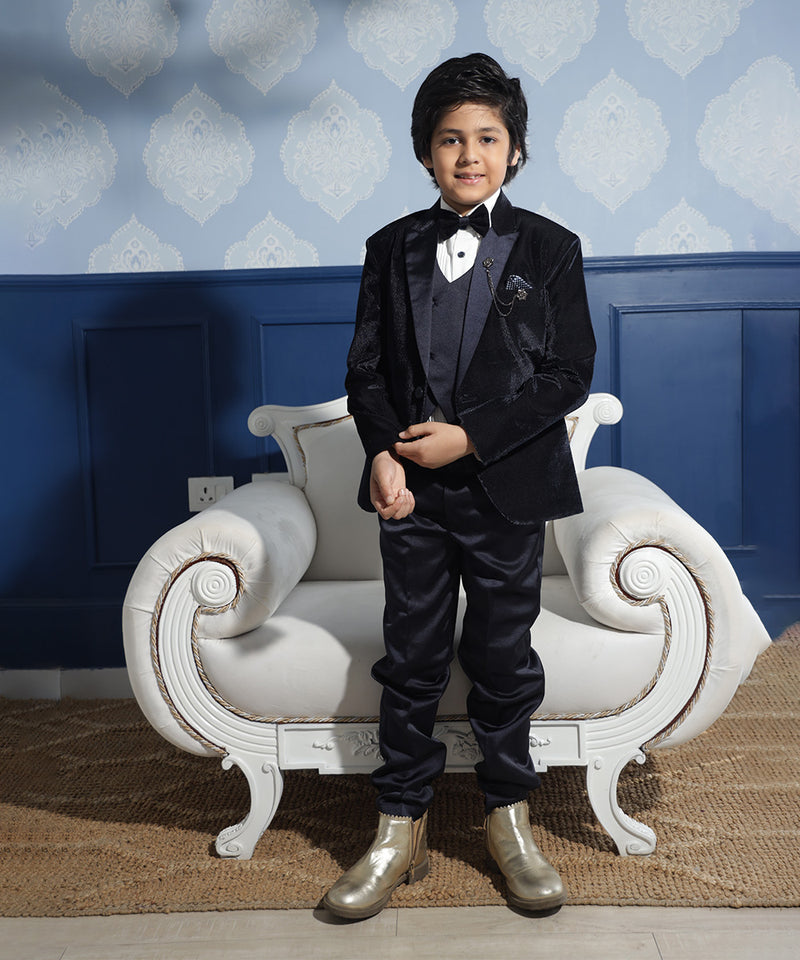 Velvet boys coat suit navy blue kids wedding outfit Jaipur boutique