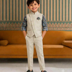Cream Coloured Waist Coat Set for Baby Boy 2-3 Years Jaipur