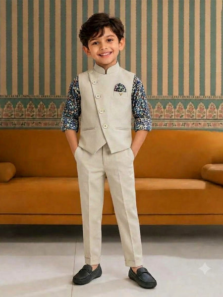 Cream Coloured Waist Coat Set for Baby Boy 2-3 Years Jaipur