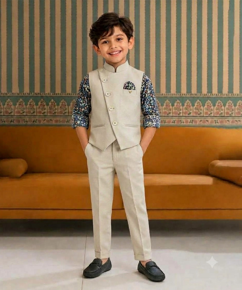 Cream Coloured Waist Coat Set for Baby Boy 2-3 Years Jaipur