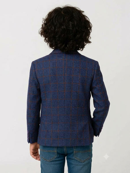 Navy Blue Stylish Checks Wedding Blazer For 1–2 Years Boys Jaipur
