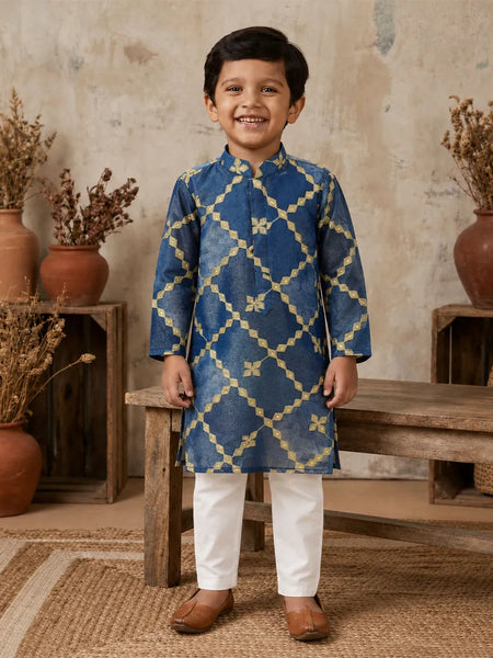 Devils N Angels Boys Blue Embroidered Kurta Pyjama Set Festive Wear 1–11 Years | Jaipur