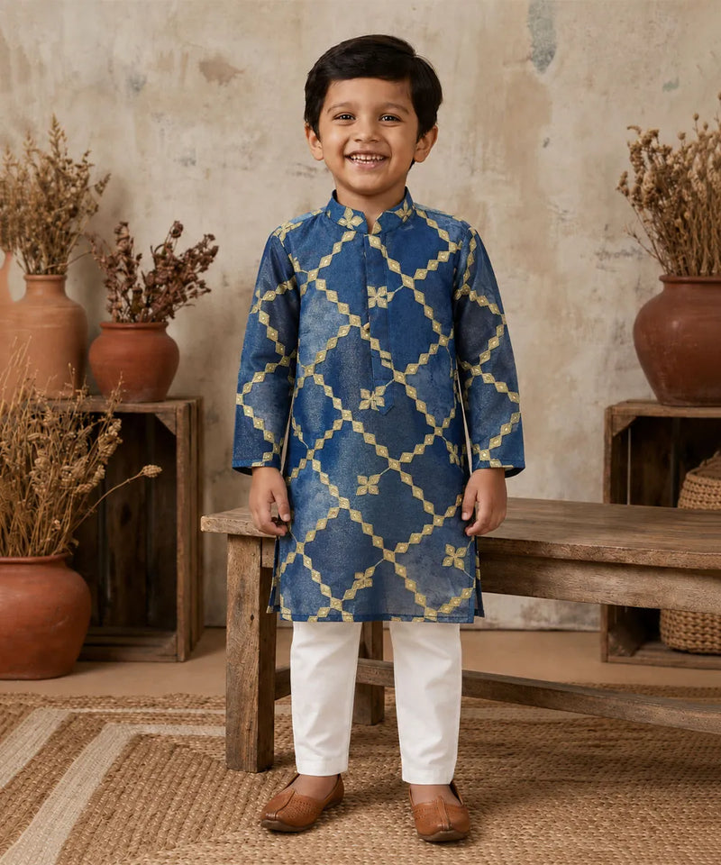 Devils N Angels Boys Blue Embroidered Kurta Pyjama Set Festive Wear 1–11 Years | Jaipur